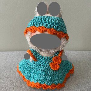 Handmade Crochet Blue Orange Outfit for 17cm Plush Doll 2-Piece Set